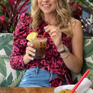 Lush Women’s Pink Red Floral Design One Shoulder Cropped Tie Side Top XS